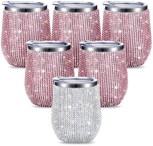 6 Set Diamond Water Bottle Bling Wine Tumbler Diamond Tumbler Rhinestone for Glitter Wine Tumbler Glitter Water Bottle for Women Girls Bride Bridesmaids Engagement Wedding Gifts