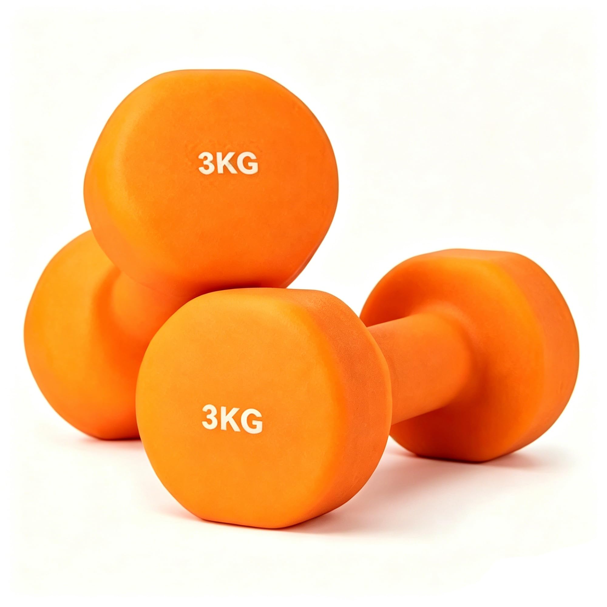 GYMFLEX 3kg Neoprene Dumbbells Pair for Women, Soft Non Slip Mini Hand Weights, Light Round Dumbbells for Home Yoga Pilates & Physical Rehabilitation, Orange