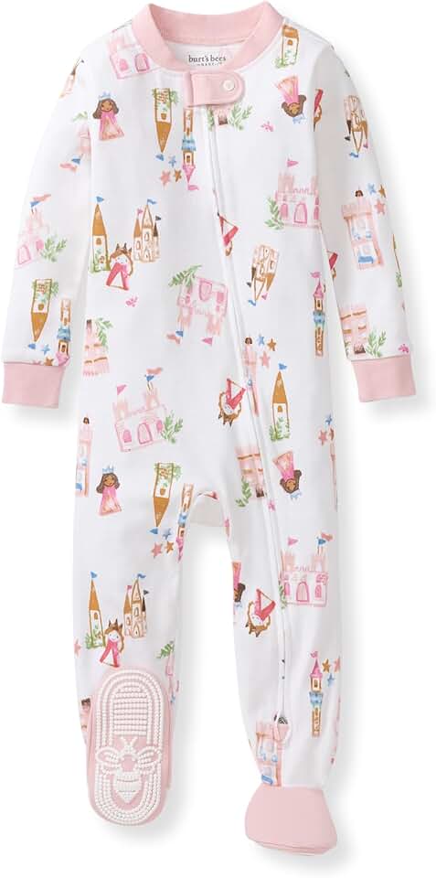 Burt's Bees 嬰兒 嬰兒 女寶 Sleeper Pajamas, 100% 有機 棉, One-piece PJs, Diagonal Zip Up Jumpsuit, Snug Fit Footie