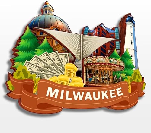 Milwaukee Wisconsin USA America - Imán para nevera de madera, colección 3D, hecho a mano, viajes, ciudad, recuerdos, refrigerador, decoración del