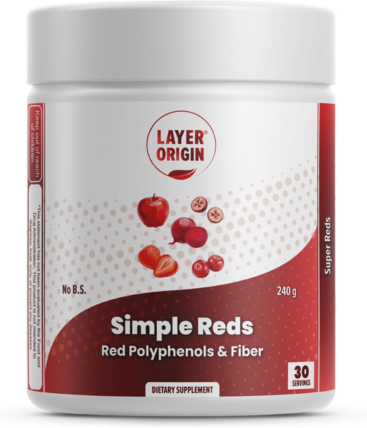 Layer Origin Simple Reds - Organic Red Polyphenols Fruit Powder | Five Real Red Whole Fruits | 30 Servings