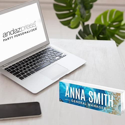 Vista 99 de Andaz Press Placa de nombre de escritorio de oficina, diseño floral de melocotón rubor personalizado para el hogar, escritorio, profesor, jefe