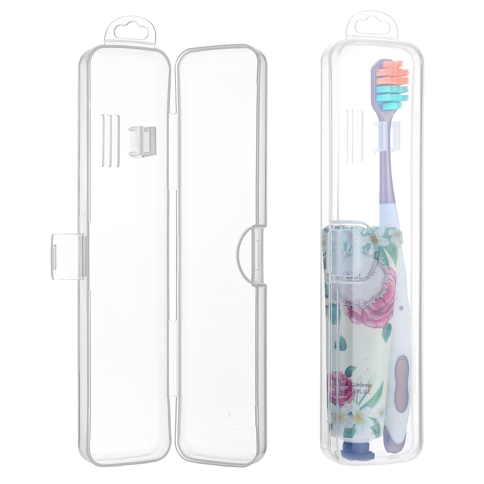 Toothbrush Travel Case, 2 Pcs Travel Size Toothbrush Case Holder Portable Clear Toothbrush and Toothpaste Storage Container Hard Plastic Transparent Toothbrush Carrying Box for Travel Use