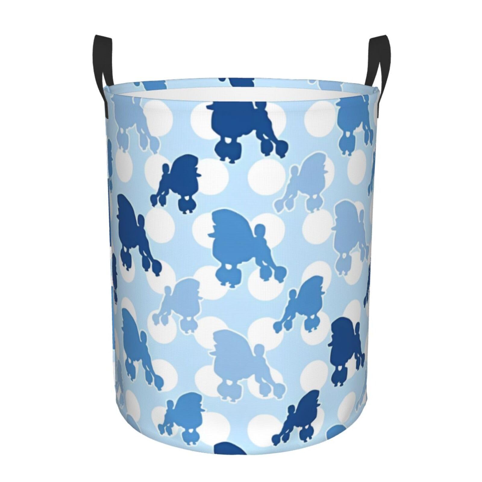 M Circular Hamper – Collapsible Blue Poodle Polka Dot Print Laundry Basket