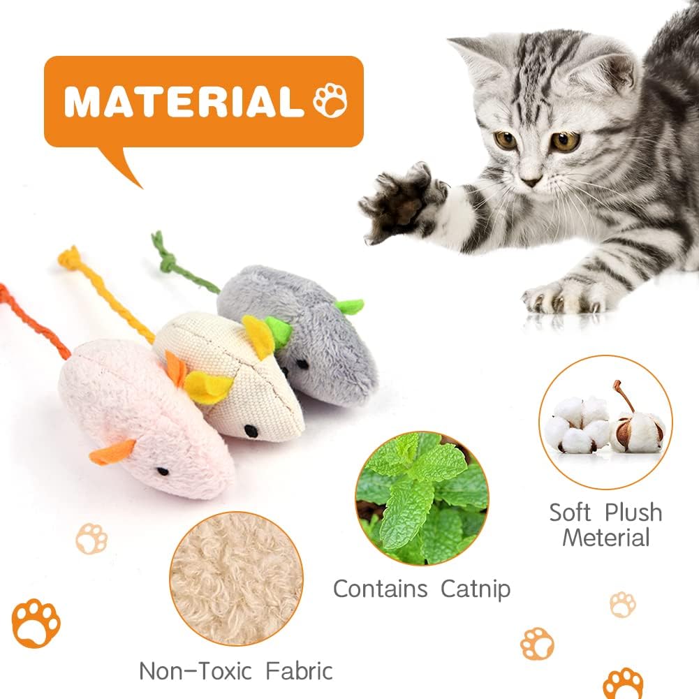 Adiwo Set di 9 Giocattolo per Topi per Gatti, Gatto Mouse Giocattoli, Topo di Peluche Giocattolo con Erba Gatta, Giocattolo di Erba Gatta Interattivo per Pulizia dei Denti, Coccolare e Giocare
