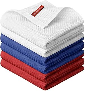 Artoid Mode Waffle - Paños de cocina (blanco+azul marino+rojo), 100 % algodón, juego de 6 unidades, 30 x 30 cm, lavables y absorbentes