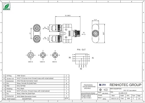 Miniatura 3 de M12 Y Conector 4 Pin Macho a Hembra A Código Unshiled Adaptador Impermeable Hembra a Macho 4 Pin M12 Conector Impermeable