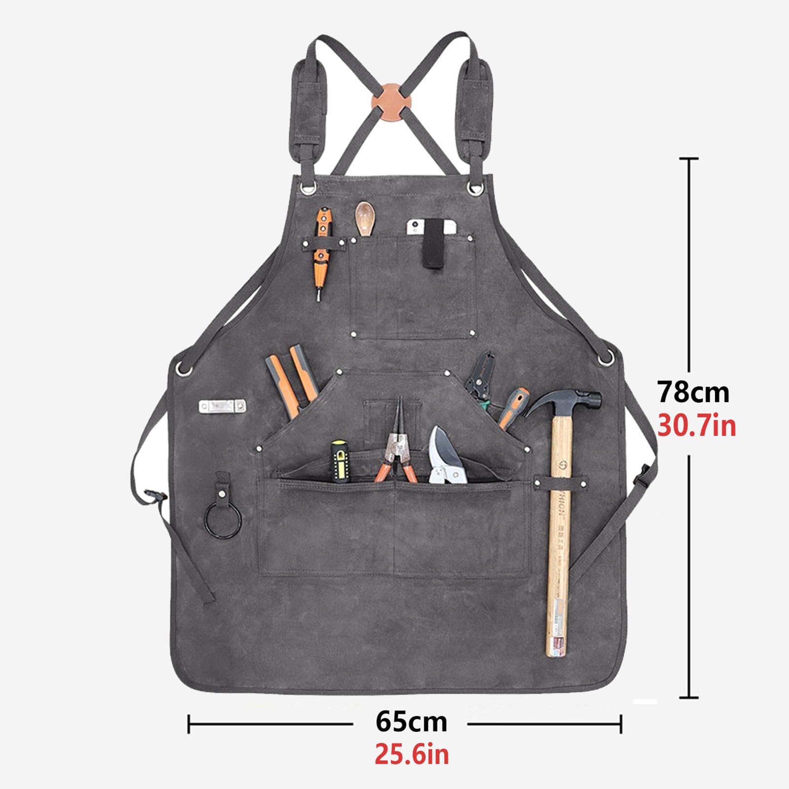 Delantal De Trabajo Hombre, con Correas para Los Hombros Y Hebilla Ajustable, Delantal De Carpintería con Bolsillos Grey,One Size