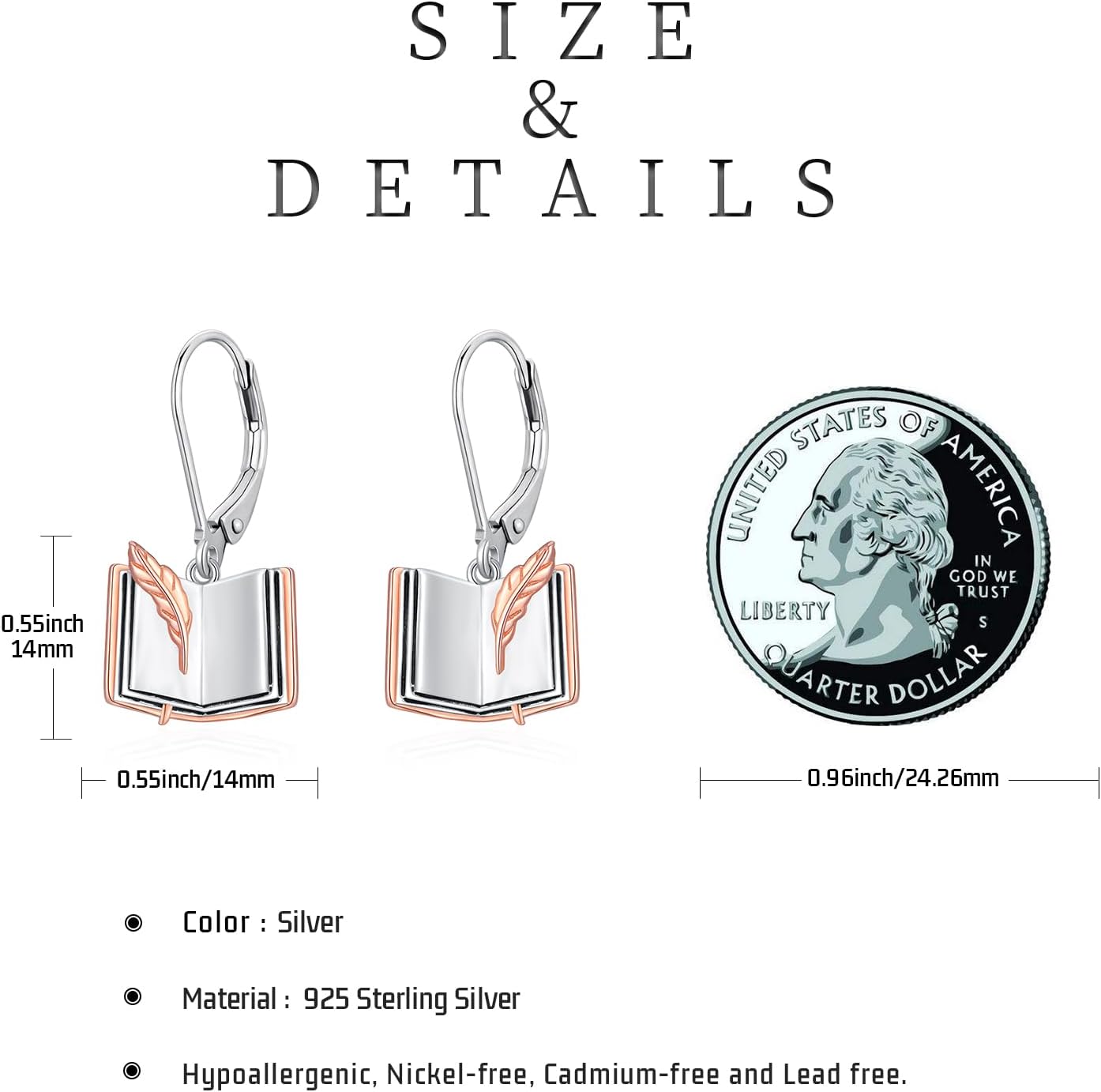 Teacher/Book Lovers Necklace Earrings 925 Sterling Silver for Women Pendant Jewelry Gift for Librarian Readers Teacher - Image 4