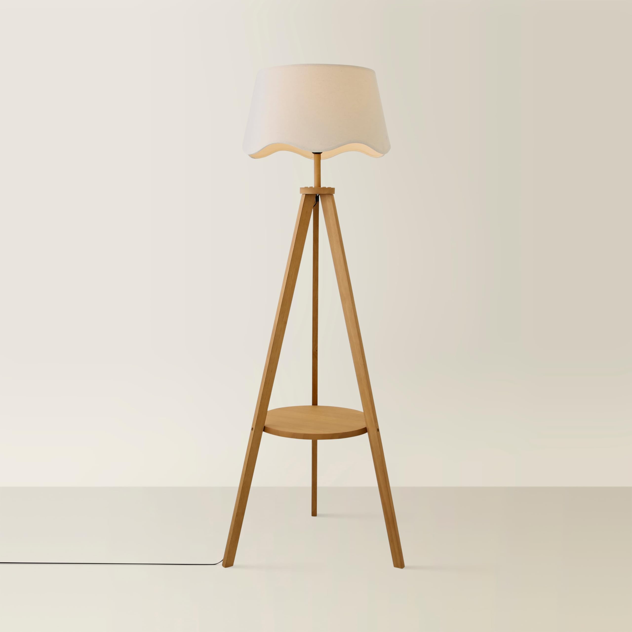ValueLights | Morrigan Rich Wood Tripod Floor Lamp with Natural Scallop Lamp Shade | Floor Lamps, Home Décor & Improvement Essential