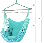 Gold Armour Chaise de hamac Pendulation Rope Swing Max 500lbs, 2 Coussins de siège inclus, Chaise suspendue avec Pocket-Quality Cotton Weave pour le confort supérieur & Durabilité (bleu)