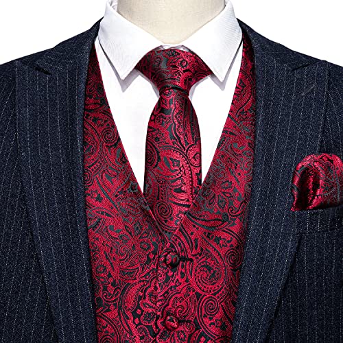 Image of Barry.Wang Mens Suit Vest Paisley /Flower Silk Jacquard Waistcoat Ties Set Formal /Leisure 5PCS