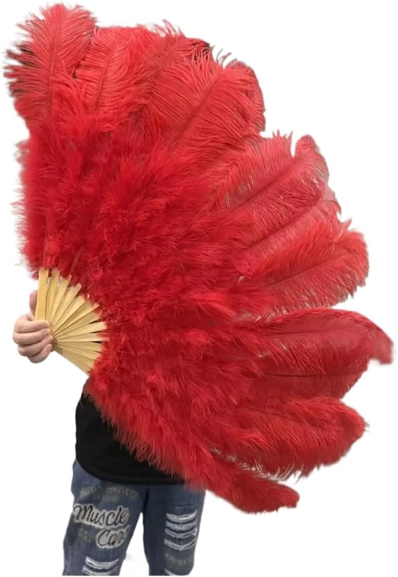 100CM Ostrich Feather Fan 15Bone/13Bone for Dance Stage Performance(Multi-Colored,2PCS Left Right)