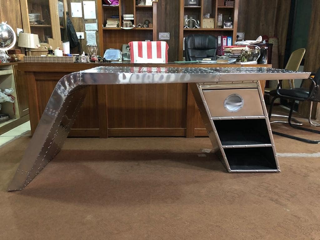 Nautical-Mart Aviator Wing Desk Aluminium Table Aviator Furniture (Right, 78 Inches)