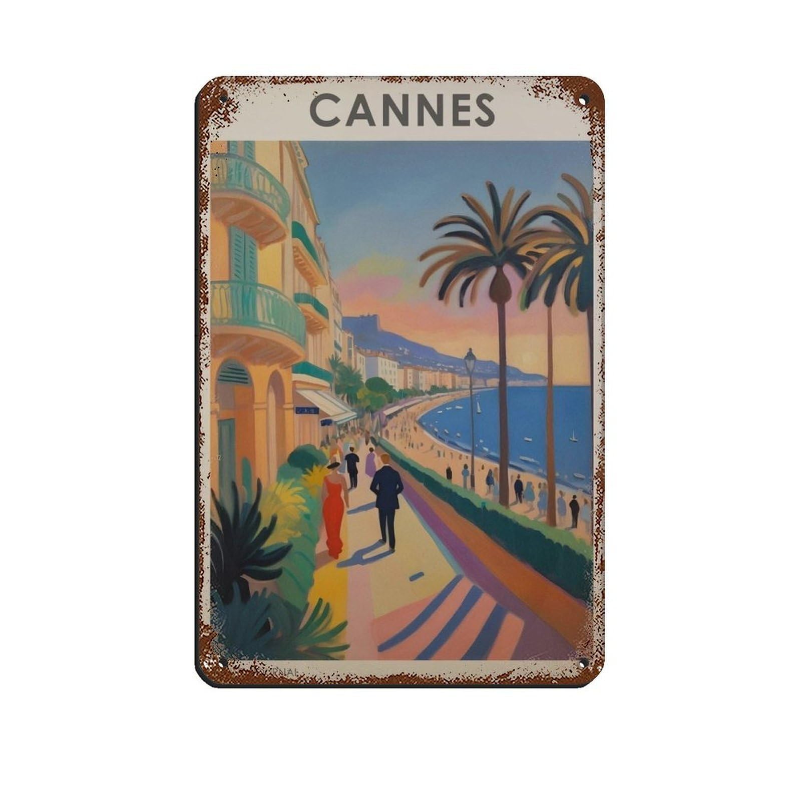 Cannes Travel, Vintage France Travel Art Tin Sign Vintage Metal Pub Club Cafe Bar Home Wall Art Decoration Poster Retro 8x12inch(20x30cm)