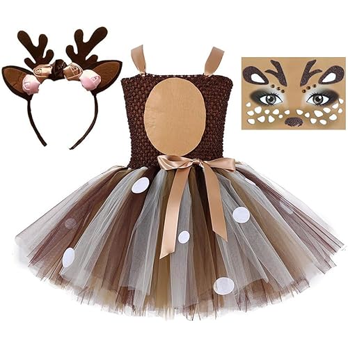 Tutu Dreams Halloween Animal Costumes for Kids Girls 1-10Y Reindeer Giraffe Tiger with Headband Halloween Dress Up Clothes