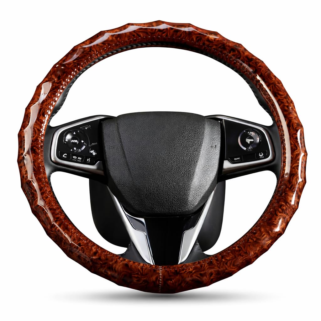 FGCNBHUY Luxury Wood Grain Leather Steering Wheel Cover for Opel Olympia Ascona Calibra Vectra Zafira,15 Inch 38cm Non-Slip Breathable Wheel Wrap,coffee