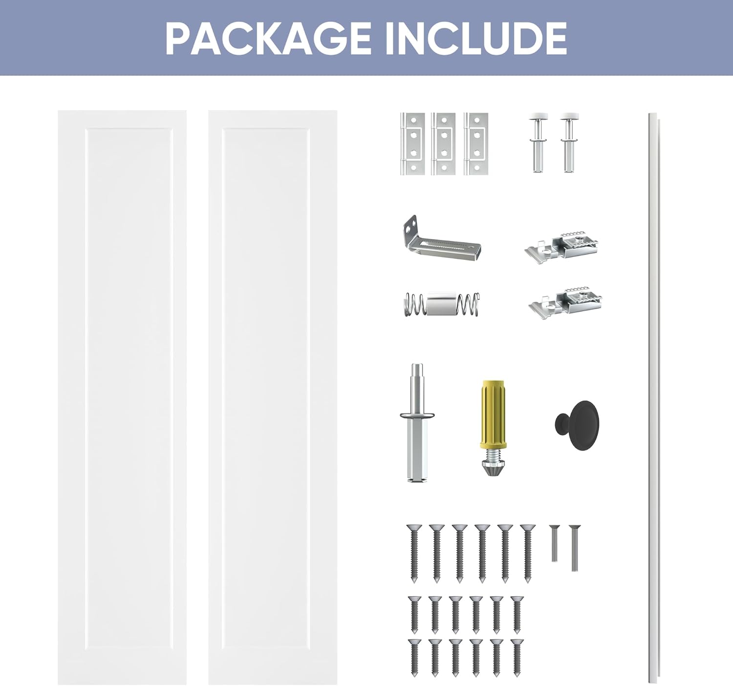 JUBEST 30in. x 80in. Bifold Door, 1 Panel Primed Bifold Interior Doors, Hollow Core Bi Fold Closet Door with Hardware Kit Include, Folding Doors for Laundry, Pantry & Bedroom