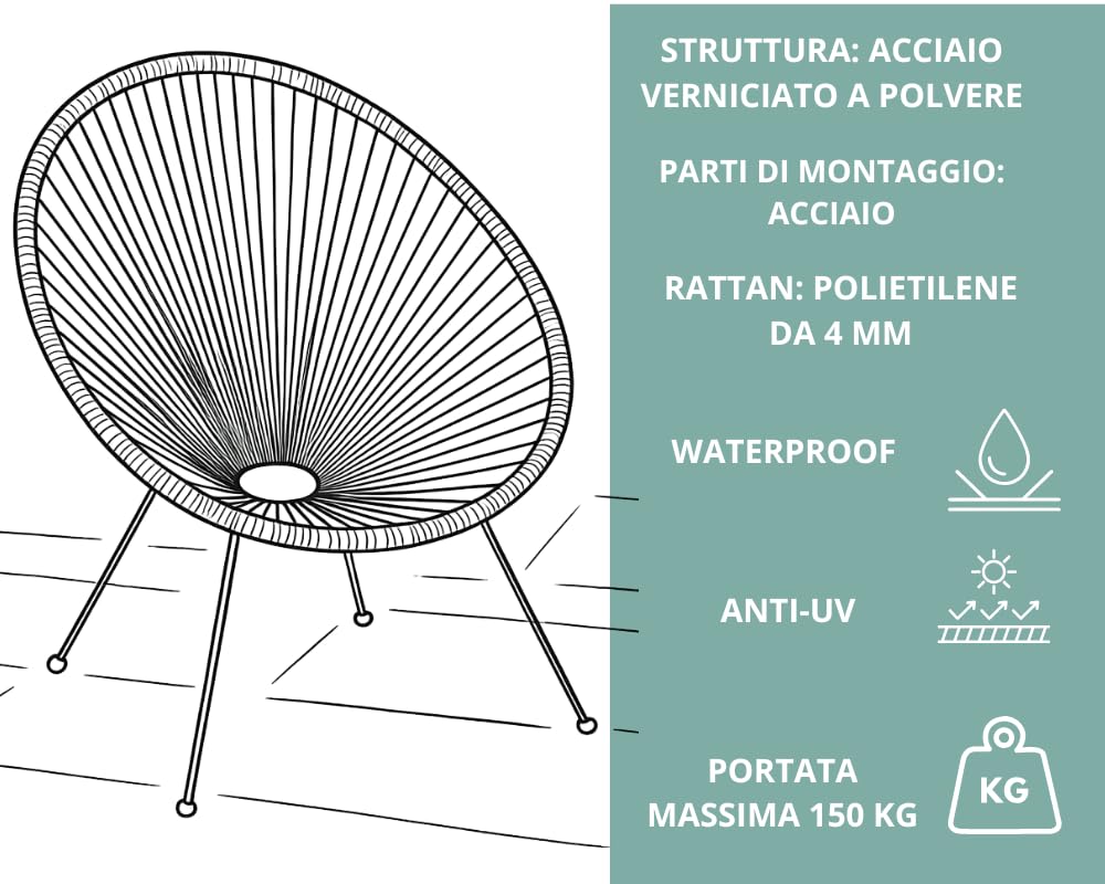 Tata Home Poltrona Relax da Giardino Mod. String Bianco Telaio in Acciaio