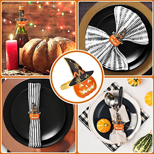 Halatool Set Of 12 Halloween Napkin Rings For Dinning Table Settings Horror Scary Orange Pumpkin Black Witch Hat Napkin Holder Ring For Thanksgiving Holiday Party Home Kitchen Dinner Table Decarations #TOP6