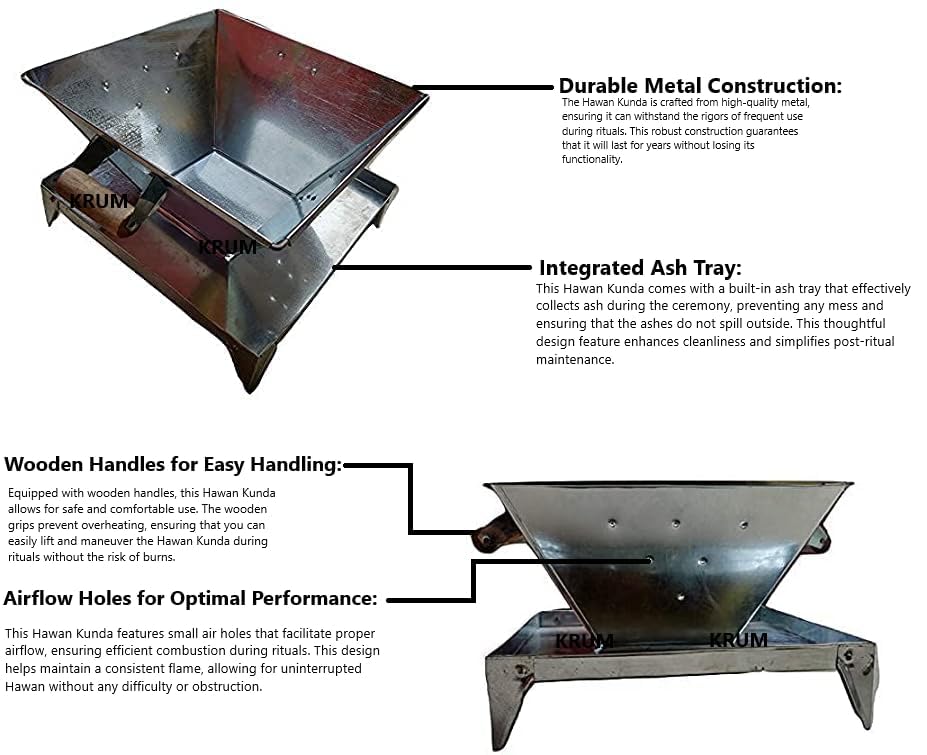 Image of KRUM 14 Inch Iron Hawan Kunda with Wooden Handle - Traditional Yagna Kunda for Pooja and Hawan, Perfect for Rituals and Spiritual Ceremonies