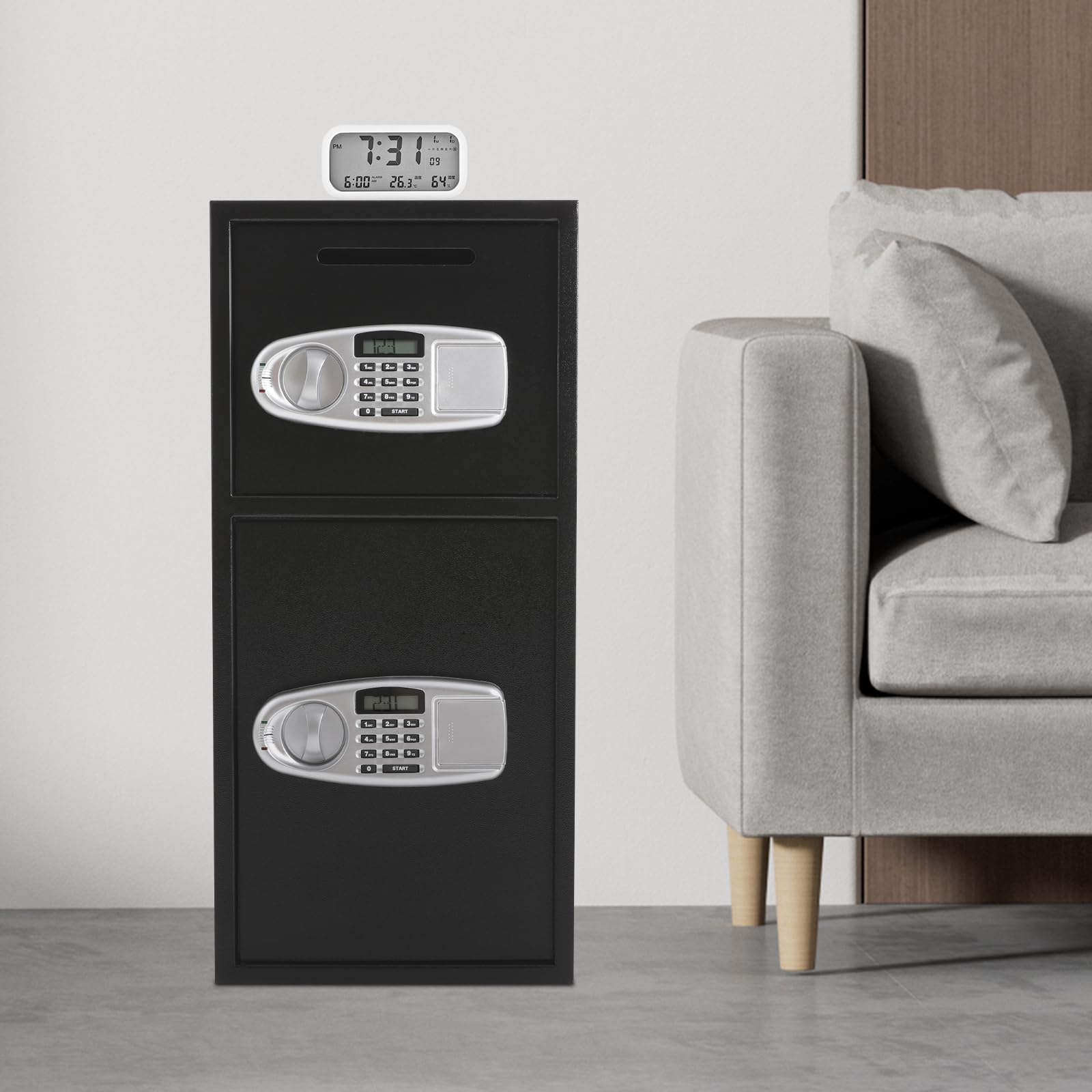 Caja fuerte | Caja fuerte electrónica con llave y código digital | Gran compartimento de seguridad para el hogar, oficina, joyas, dinero en efectivo y documentos, antirrobo, protección contra