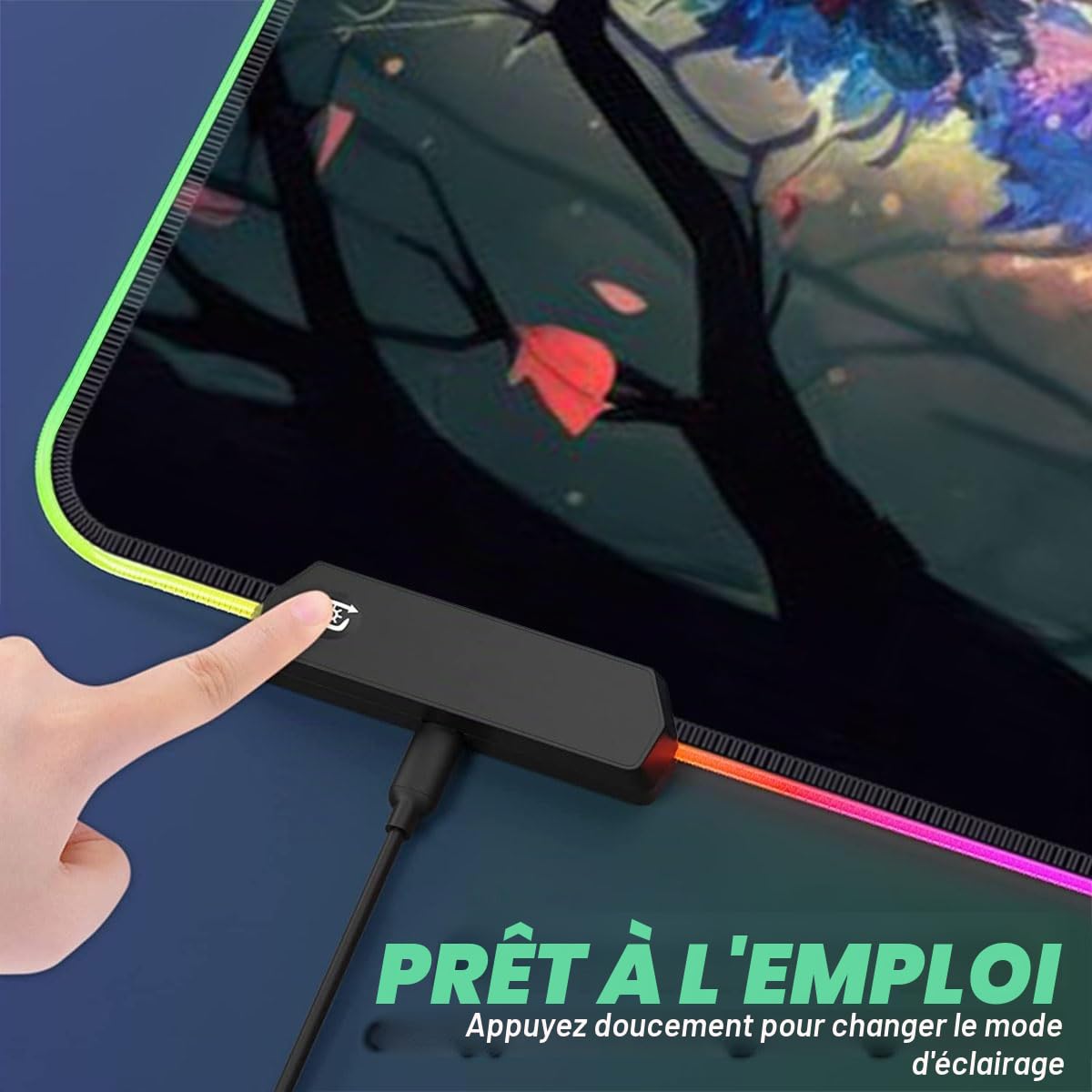 Grand Tapis Souris Jeu RGB XXL avec LED Lumineuse pour Clavier, surdimensionné, Base en Caoutchouc antidérapant, imperméable, pour MacBook, Ordinateur Portable, Manga Girl 39,9 x 89,9 cm