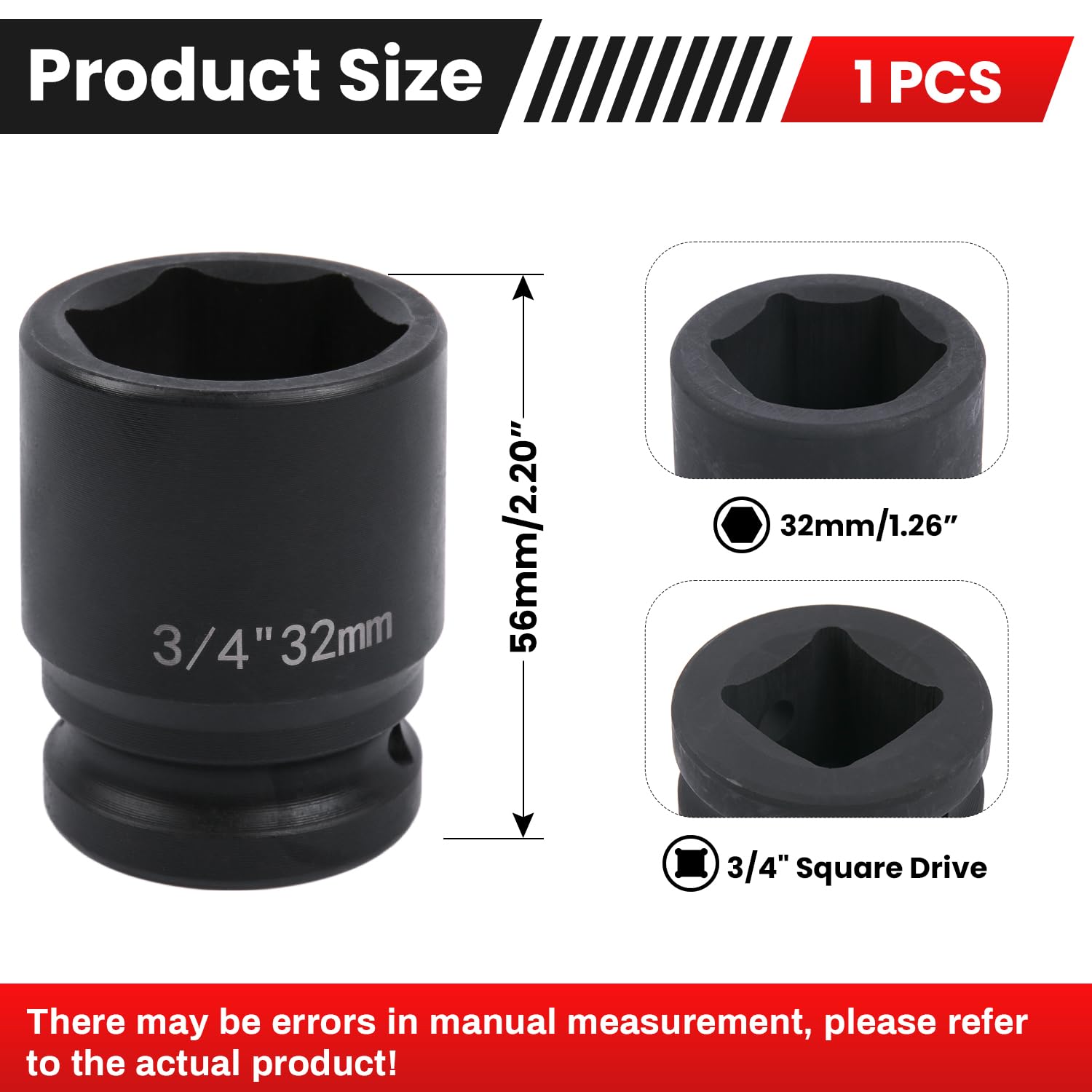 Deep 6-Point Impact Socket 3/4" Drive 32mm,Chrome Molybdenum Steel, Anti-Rust Metric Hex Socket for Car Repairs and Impact Wrench - Image 2