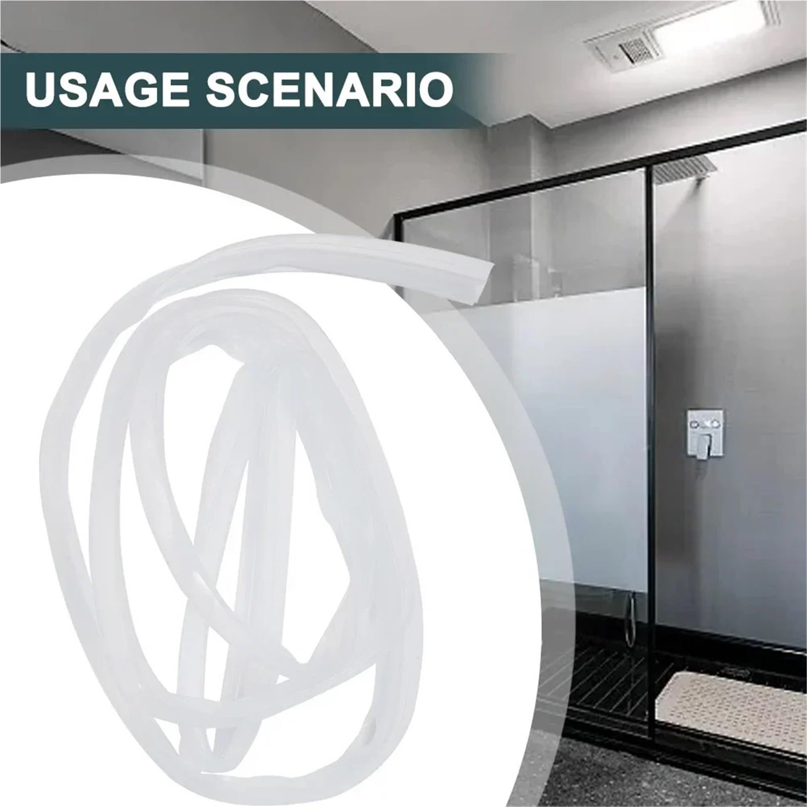 Tira de sellado for mampara ducha 4m, goma silicona, puerta vidrio sin marco, burlete inferior, sello barrido, pegamento for Baño para Puertas de Cristal(10mm)