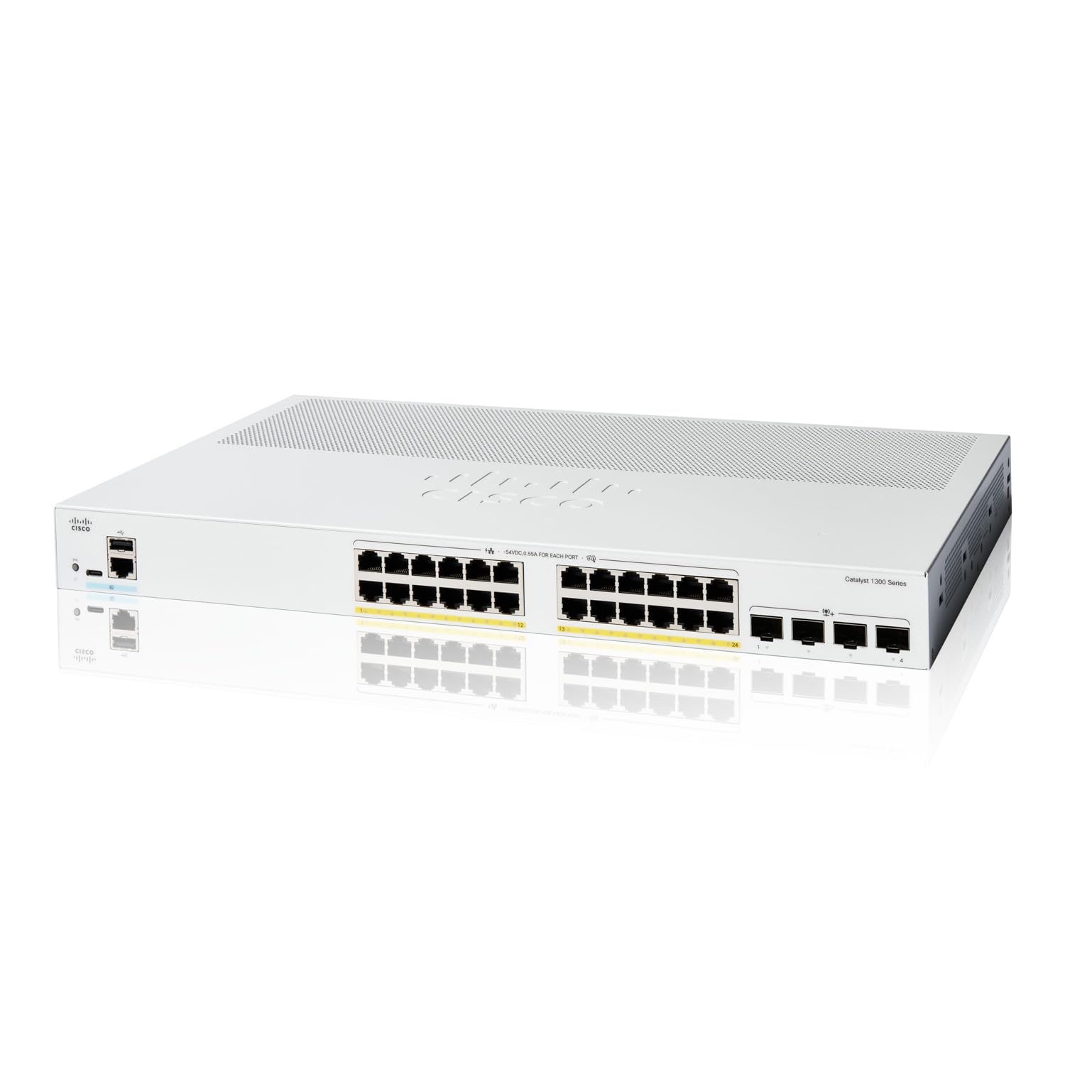 Cisco Catalyst 1300-24P-4X Managed Switch 24 Port GE PoE 4x10GE SFP+ Metal Housing Quiet Fanless Corporate (C1300-24P-4X)
