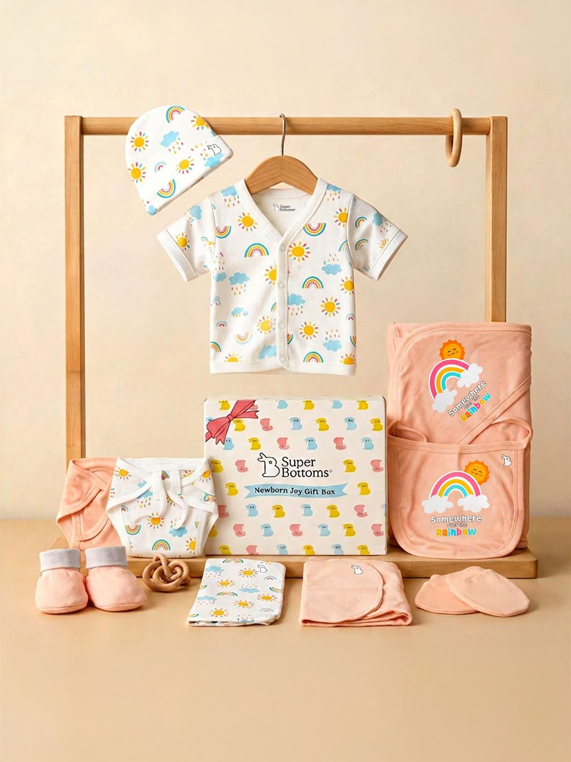 SuperBottoms Baby Gift Set for New Born - Skin-Friendly Newborn Essentials - Ideal Gifts for Newborn Baby – Unisex Clothing - 0-3 Months – 11 Pieces Baby Gift Hamper (Peach)-image-13