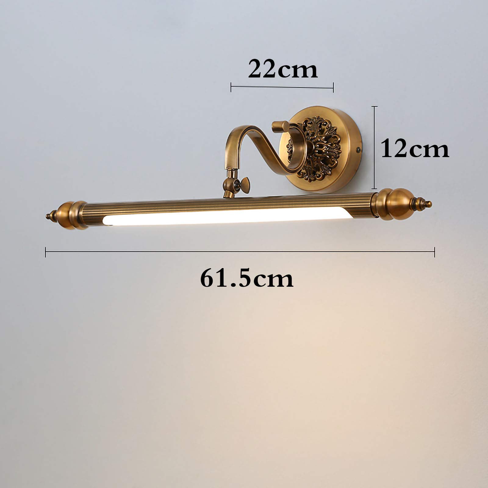 12W Applique da Specchio Bagno Vintage Lampada per Trucco Classico LED con Testa Girevole 240° Applique da Parete Camera da Letto Luce per Quadri Metallo Impermeabile (Bronzo),61cm/10w