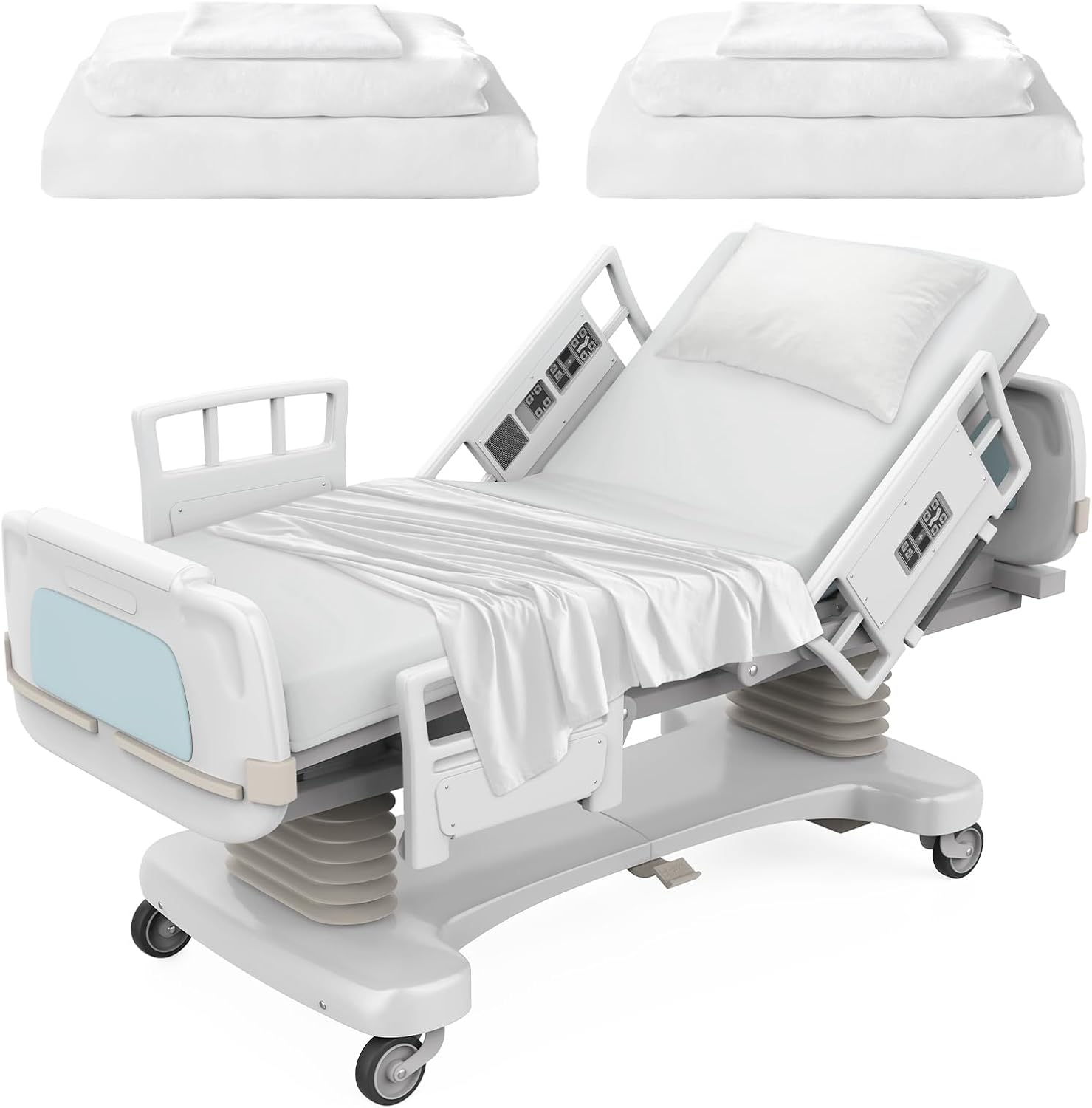 Hospital Bed Sheets Set for Home Use and Hospital 6 Piece, Include 2 Fitted Sheets 36"×84"×14", 2 Flat Sheets and 2 Pillowcases, White