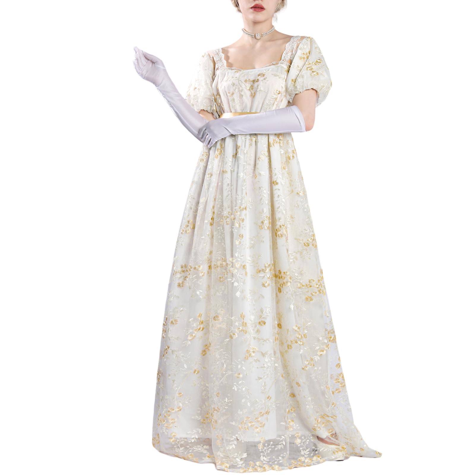 CR ROLECOS Regency abiti da donna con sciarpa vittoriani a maniche Abito sbuffo vita impero