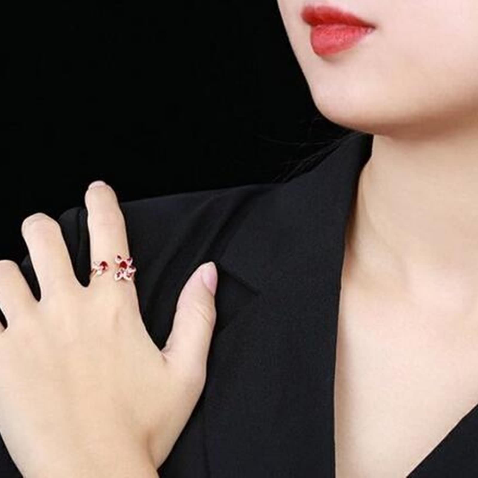 Beydodo Anillos de Boda Oro Rosa 9 14 18K Mujer con Flor con Rubí Creado de 0.73ct y Moissanita, Anillo de Mujer Compromiso Oro Rosa