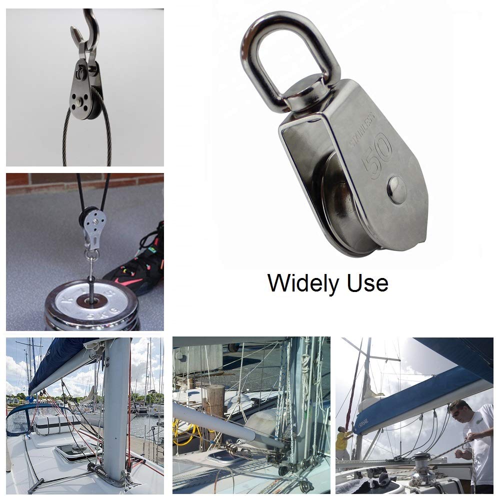 Jcbiz Doppia Fune Blocco In Acciaio Inox Resistente Hardware Doppia Ruota Girevole Attrezzature Sollevamento Ruota Fisso Pulley Per Filo Corda - Foto 2