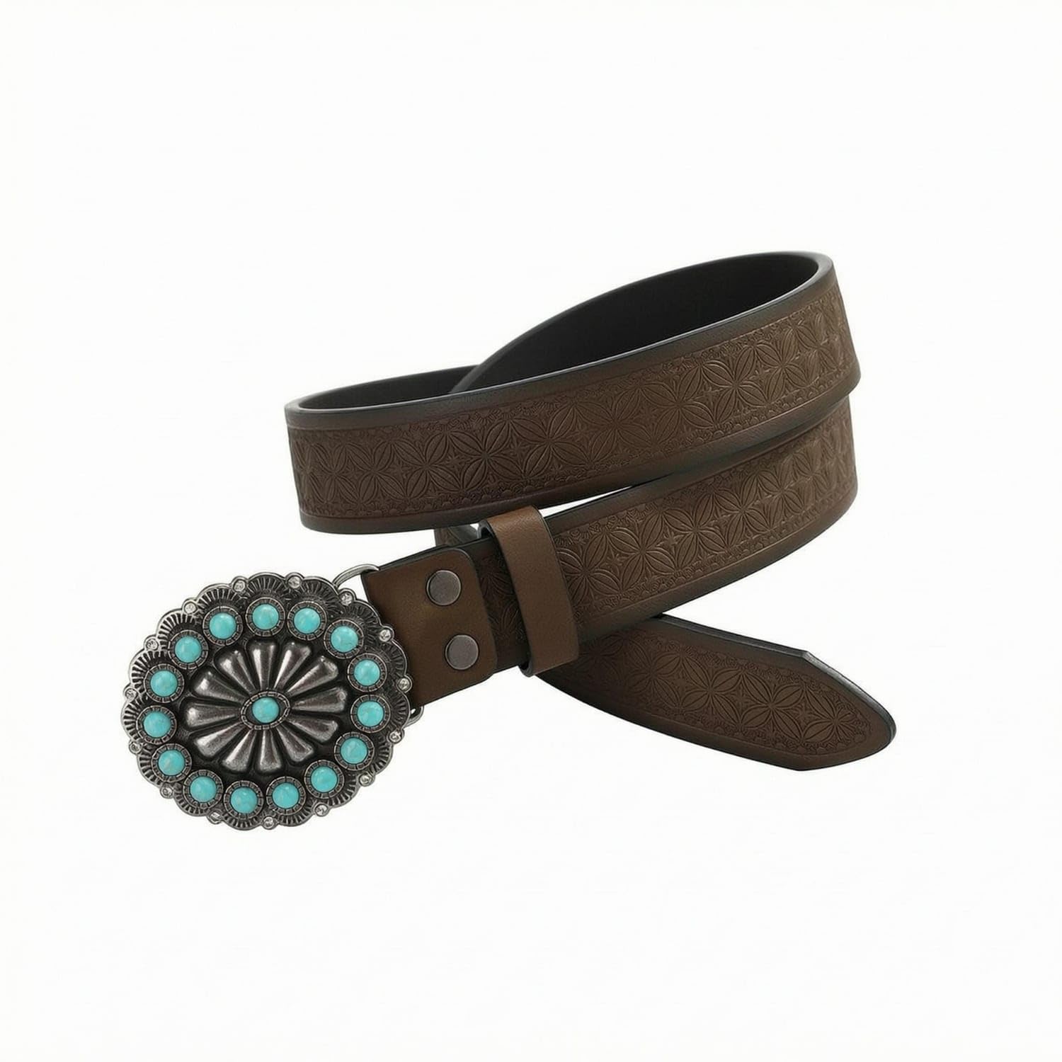 Turquoise Stones Floral Concho Belt Embossed Concho Belt Silver-Tone, XL-image-17