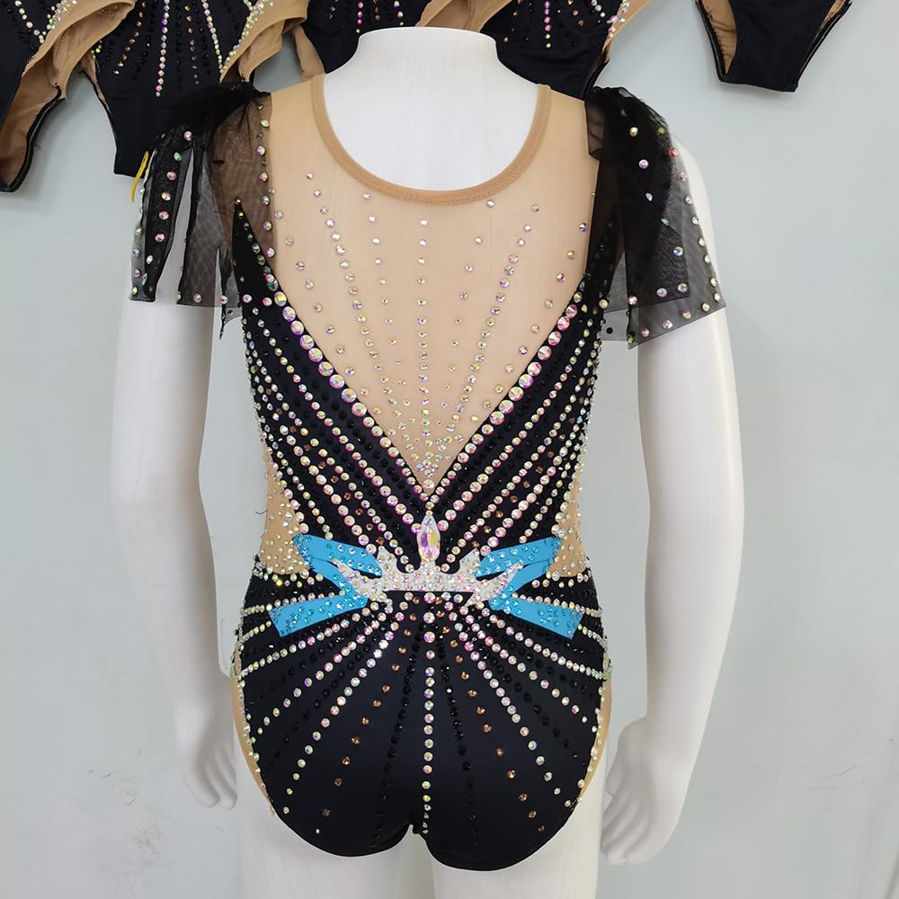 Justaucorps de gymnastique rythmique noir à manches courtes pour filles