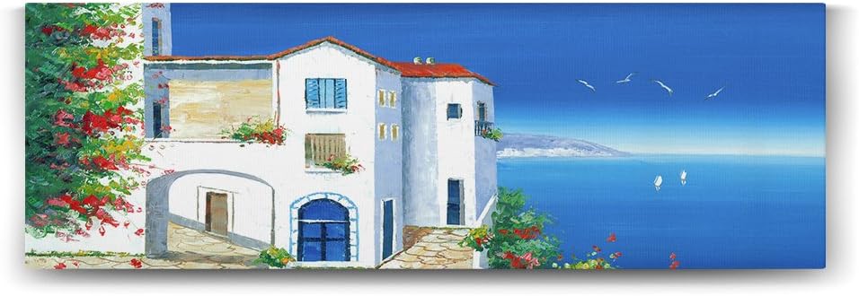 Santorini Deniz Manzara Tablosu - 90x30cm
