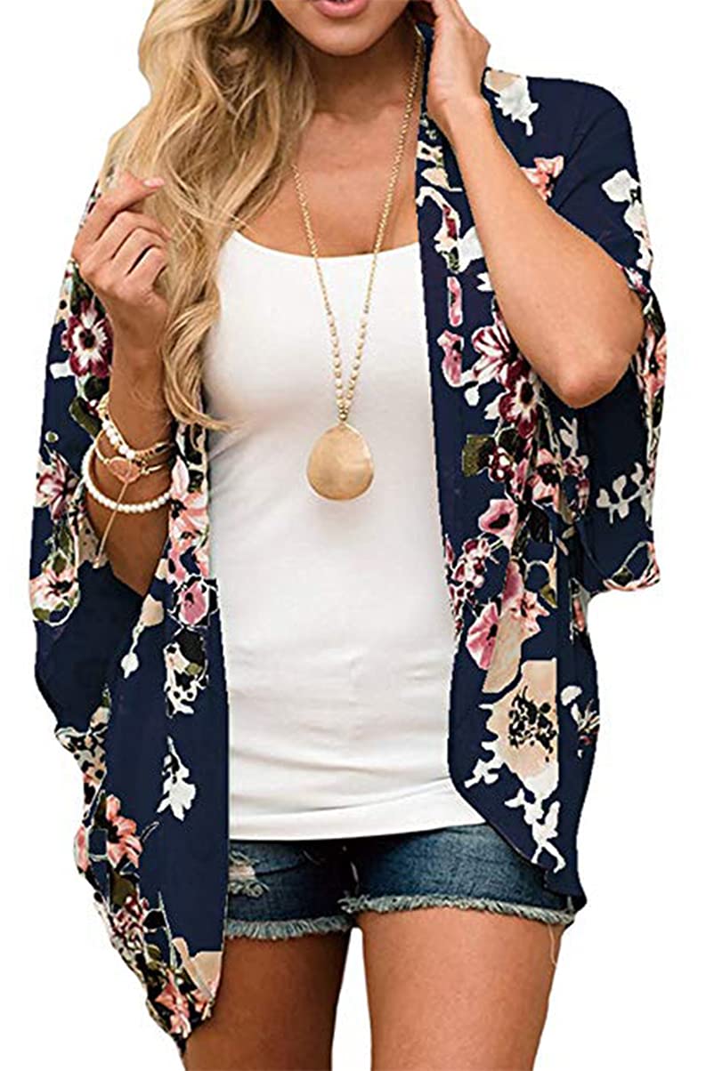 Yutdeng Cárdigans Kimono Mujer Camisolas Casual Gosa Floral Pareos Playa Verano 3/4 Tops Blusa Suelta Boho Bikini Cover Up Caftan Playa Mujer Chal Verano