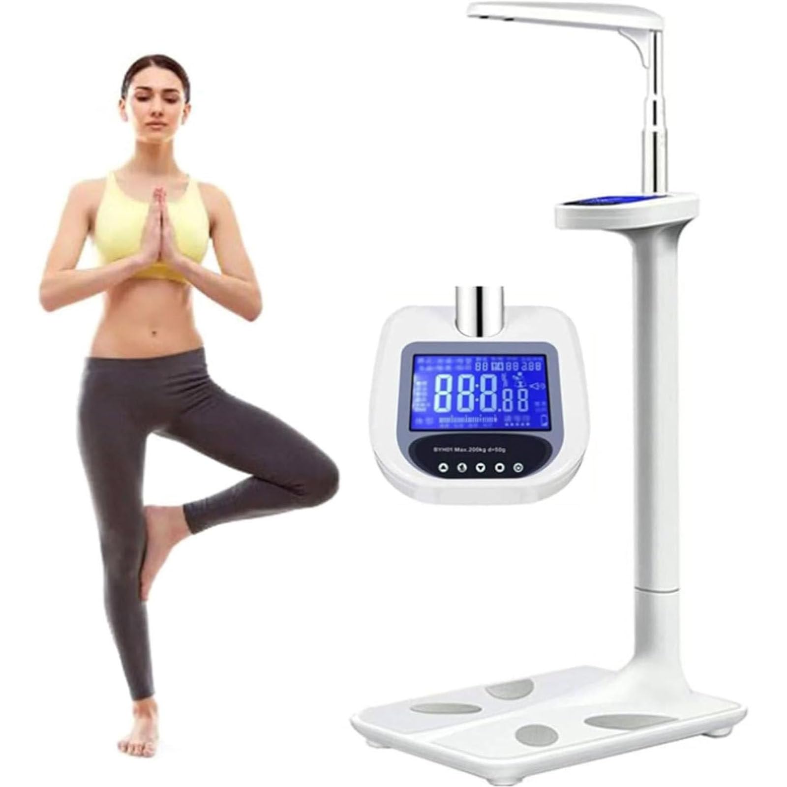 Báscula de peso corporal para médicos con capacidad de 440 lb, analizador ultrasónico de altura y grasa corporal, báscula médica multifuncional profesional con pantalla LCD