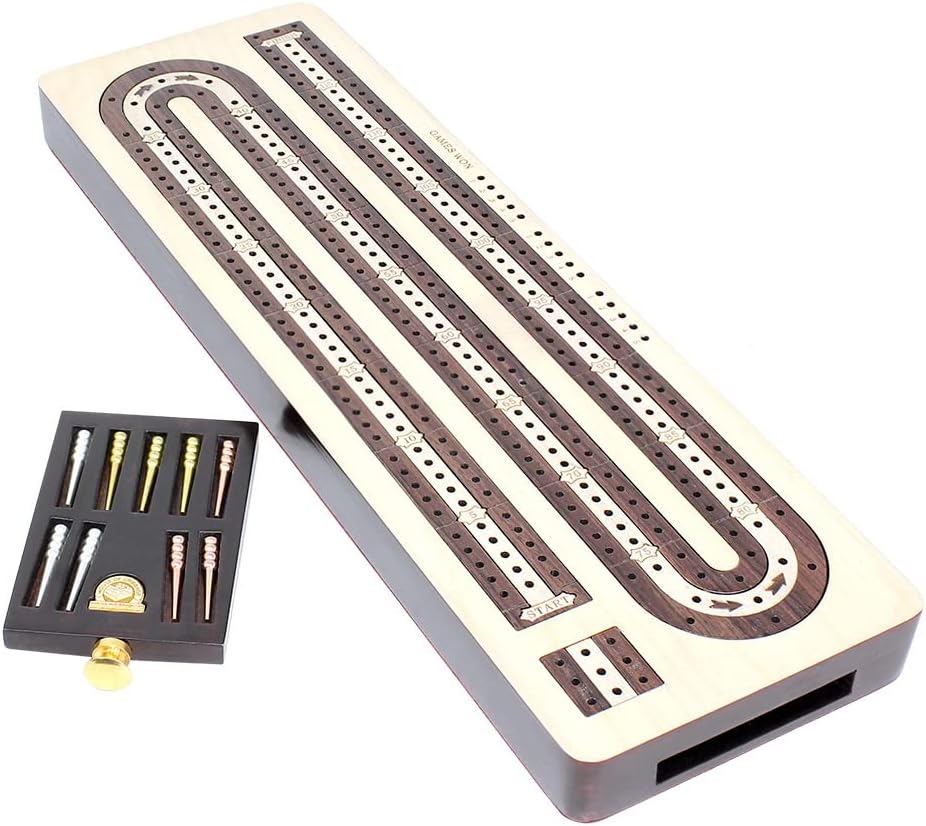 House of Cribbage 3 Track Continuous Cribbage Board Inlaid White Maple/Rose Wood