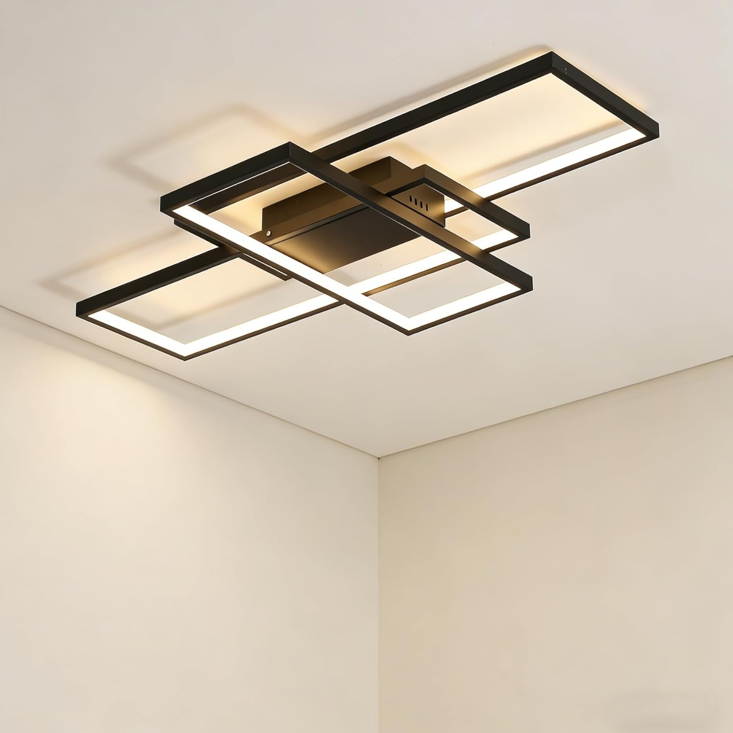 LED Ceiling Light 3000K-7000K Flush Mount Luminaire Dimmable with Remote Control Chandelier for Living Room Dining Room Bedroom Kitchen (Black-VL17025-B-S)