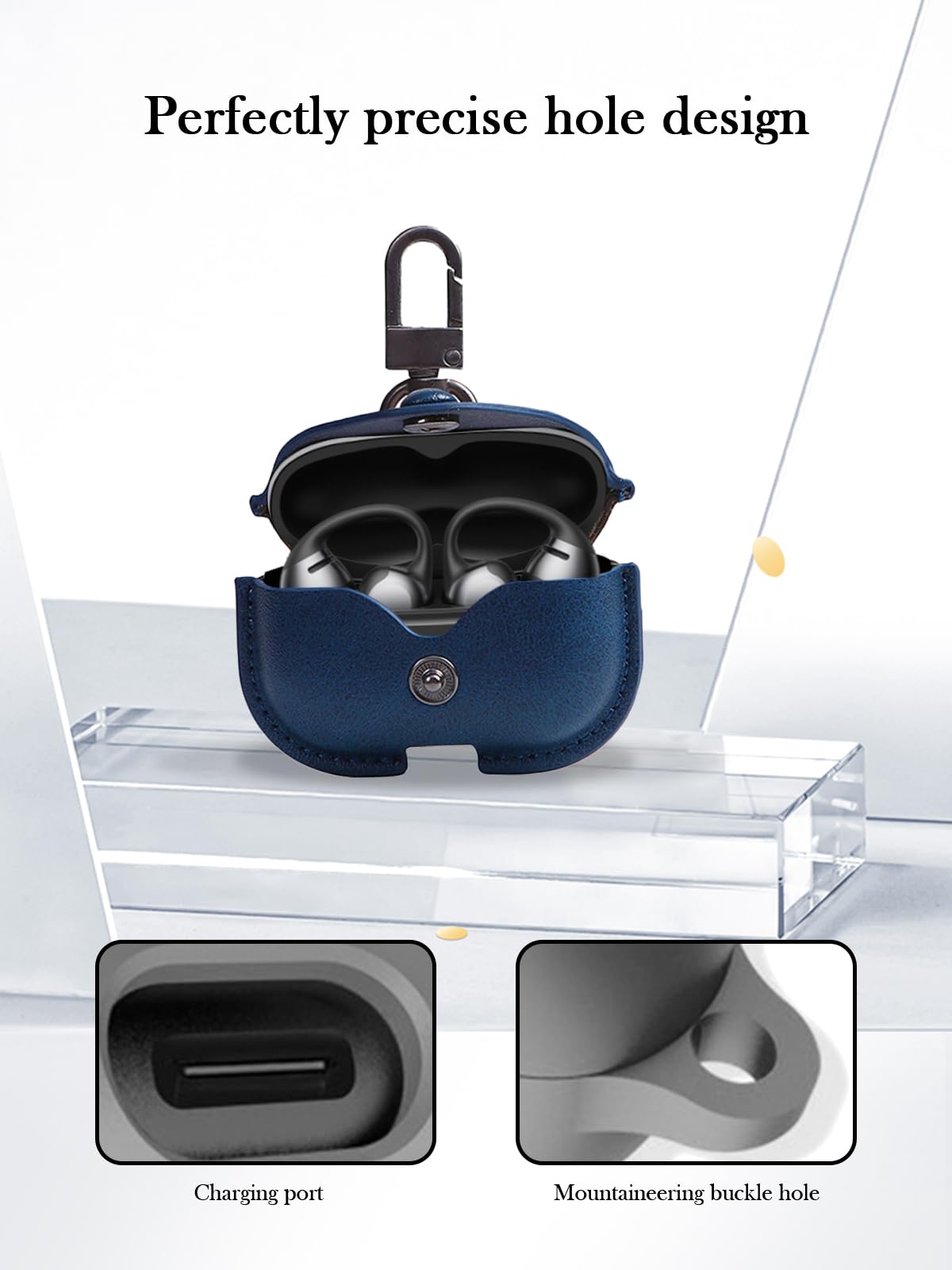 Custodia per auricolari SHOKZ OpenDots ONE, elegante e retro morbida, custodia protettiva BOVUGAC in pelle PU di alta qualità con kit di pulizia e cordino per accessori SHOKZ OpenDots ONE, blu