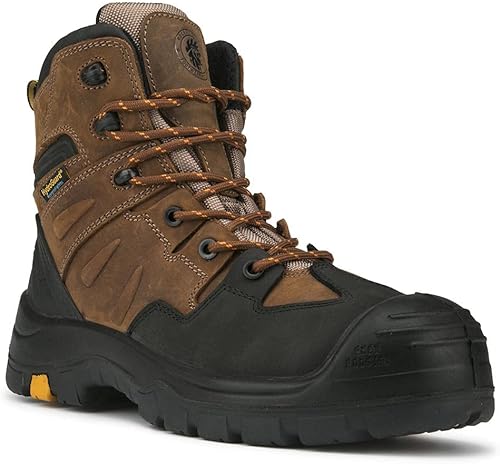 ROCKROOSTER Botas de trabajo Woodland para hombre, 6 pulgadas, con puntera compuesta con cordones, sin metal, soporte al tobillo, impermeables,