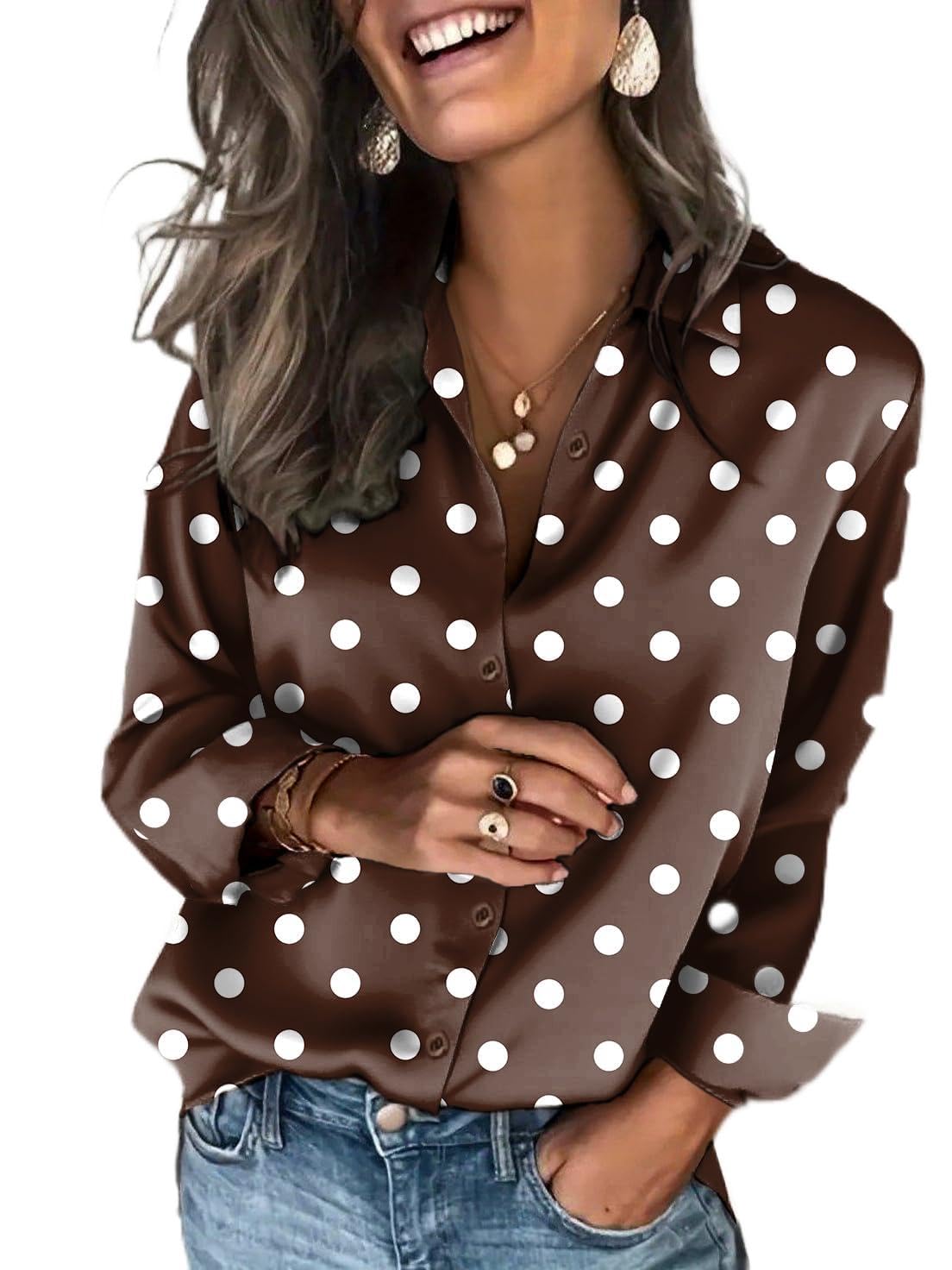 Zeagoo Satin Blouses for Women Silk Button Down Shirts Long Sleeve Tops | Dressy Casual Shirts, Business Casual Outfits, Ladys Fashion Clothes for Spring Summer Fall