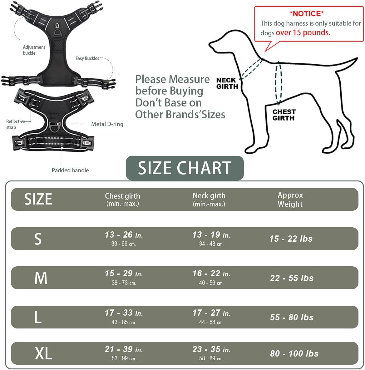 Dog Harness Waldseemuller Dog Harnesses for Small Dogs No Pull Reflective Oxford Soft Vest 4 Buckles Dog Harness for Large Dogs No Pull Medium Size Dog Harness,Dog Harness for Medium Dogs No Pull
