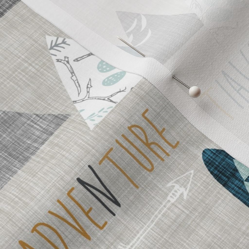 Spoonflower Fabric - Adventure Regular Gray Teal Mountain Woodland Tree Printed on Petal Signature Cotton Fabric by The Yard - Sewing Quilting Apparel Crafts Decor