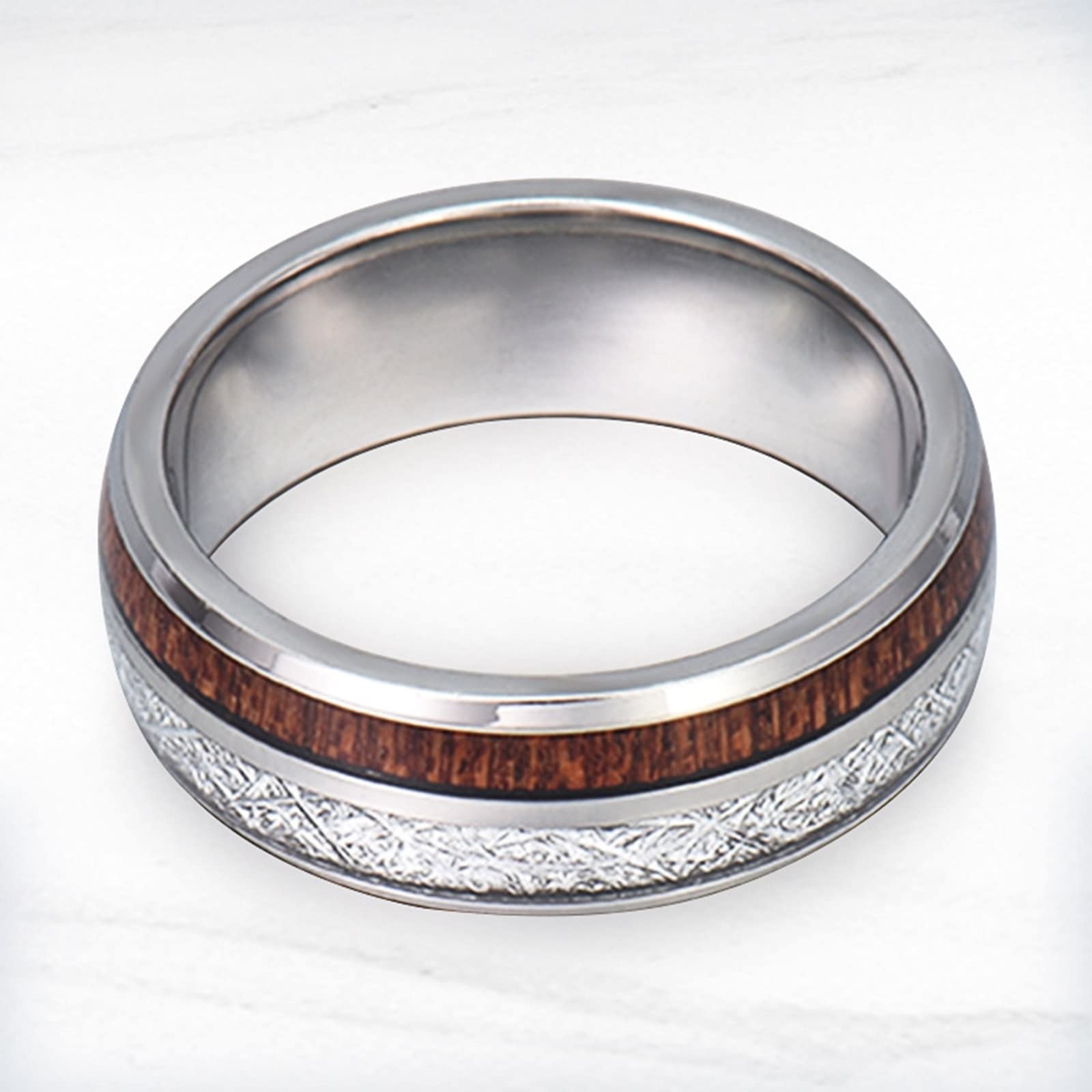 Anillo Hombre Carburo de Tungsteno, Alianza Boda Mujer 2 Piezas Anillo de Plata de 8mm con Incrustaciones de Madera y Metal