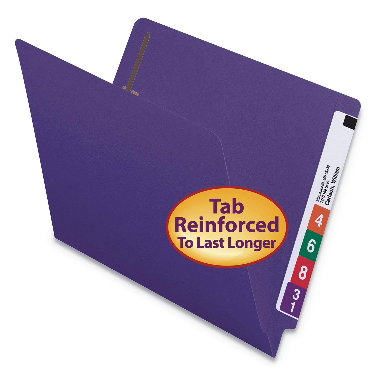 Smead End Tab Raptiye Dosya Klasörü, Shelf-Master® Güçlendirilmiş Düz Kesim Tab, 2 Bağlantı Elemanı, Harf Boyutu, Mor, Kutu başına 50 (25440)